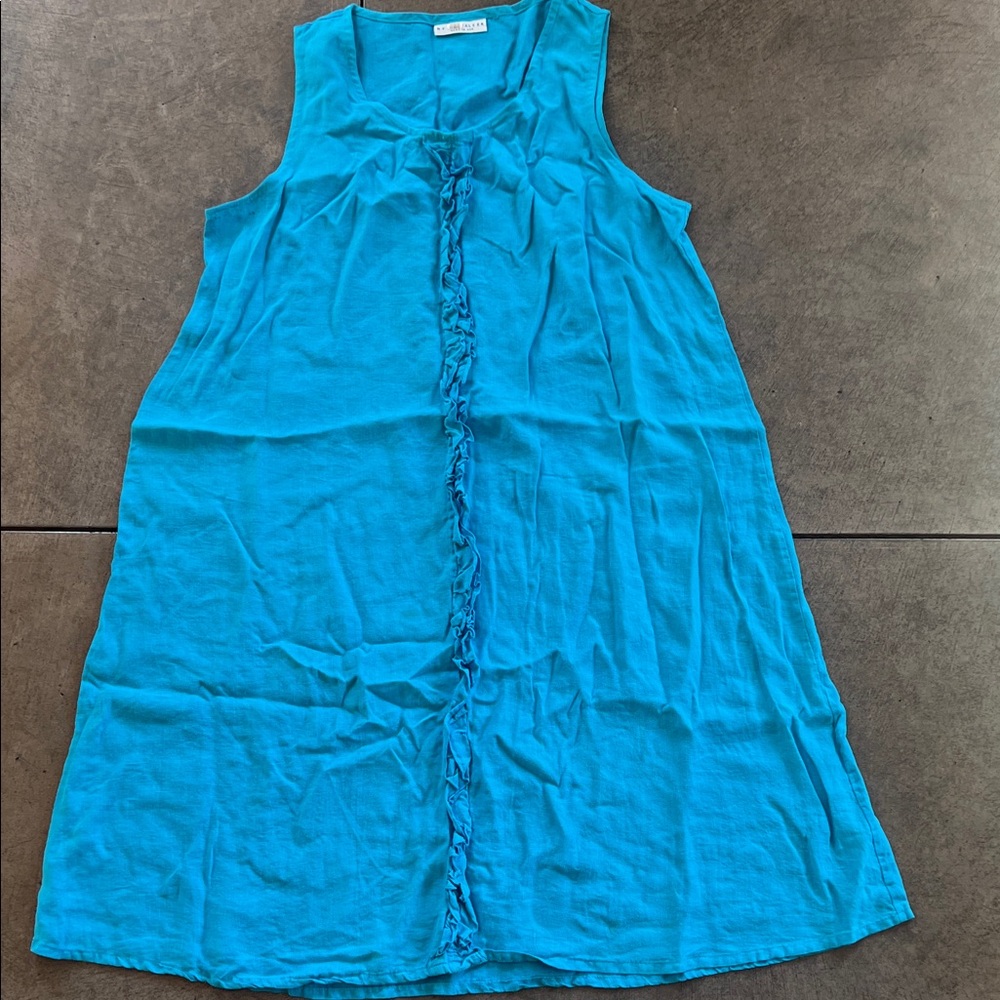 bryn Walker Turquoise Ruffle-Front Sleeveless Midi Dress